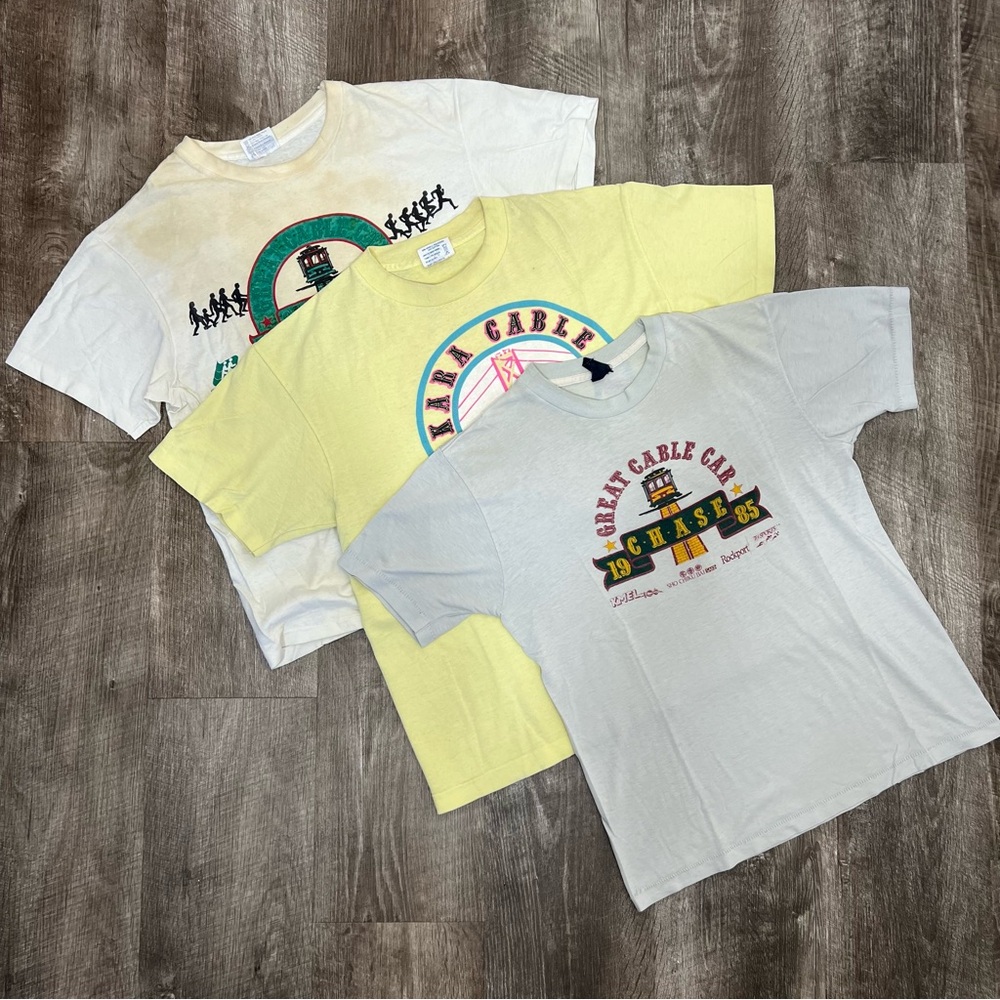 Vintage 80s San Francisco The Great Cable Car Chase Short Sleeve Tees Set Of 3